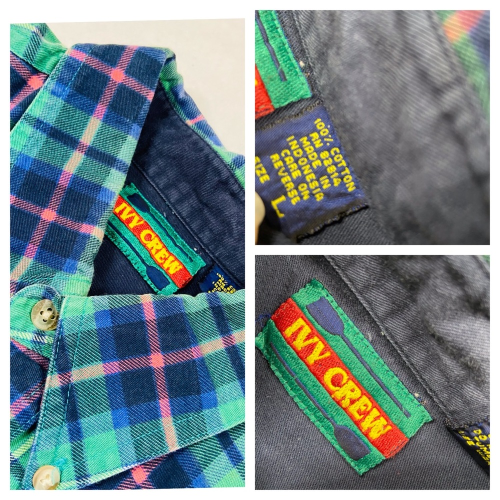 Vintage Ivy Crew Shirt Preppy Plaid Button Down Shirt Green - Picture 11 of 12